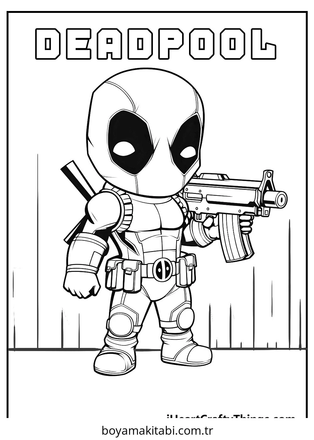 Deadpool boyama sayfası – sanatsal çalışma, çocuklar için