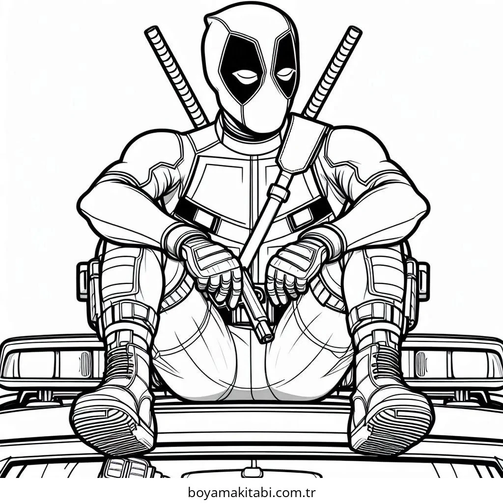 Deadpool boyama sayfası – basit çizim, kolay boyama