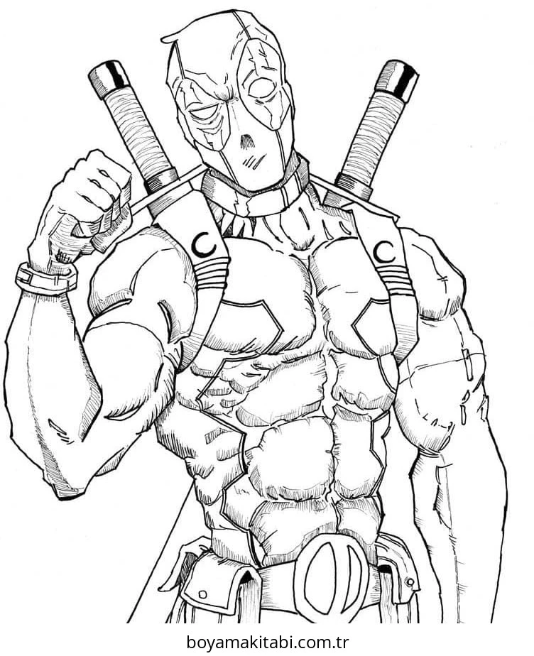 Deadpool boyama sayfası – boyama çalışması, yaratıcılığı geliştirir