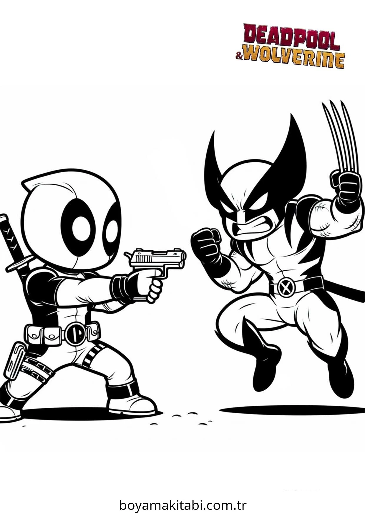 Deadpool boyama sayfası – renkli çizimler, okul öncesi