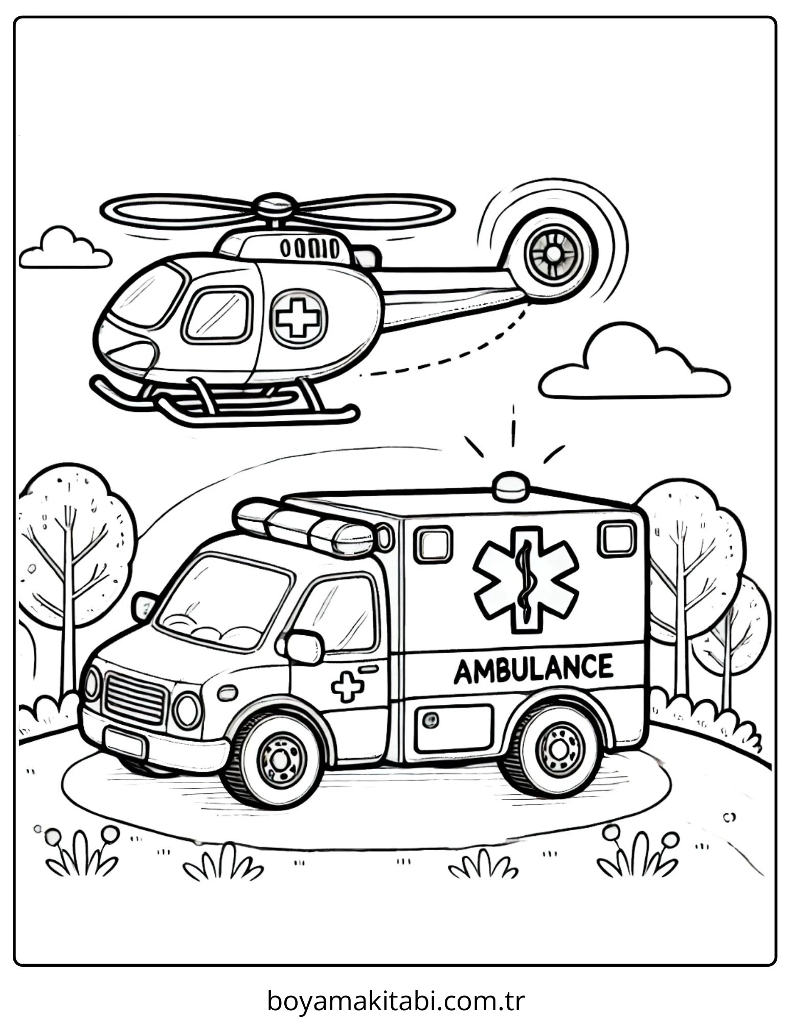 Ambulans boyama sayfası – eğitici aktivite, yaratıcılık