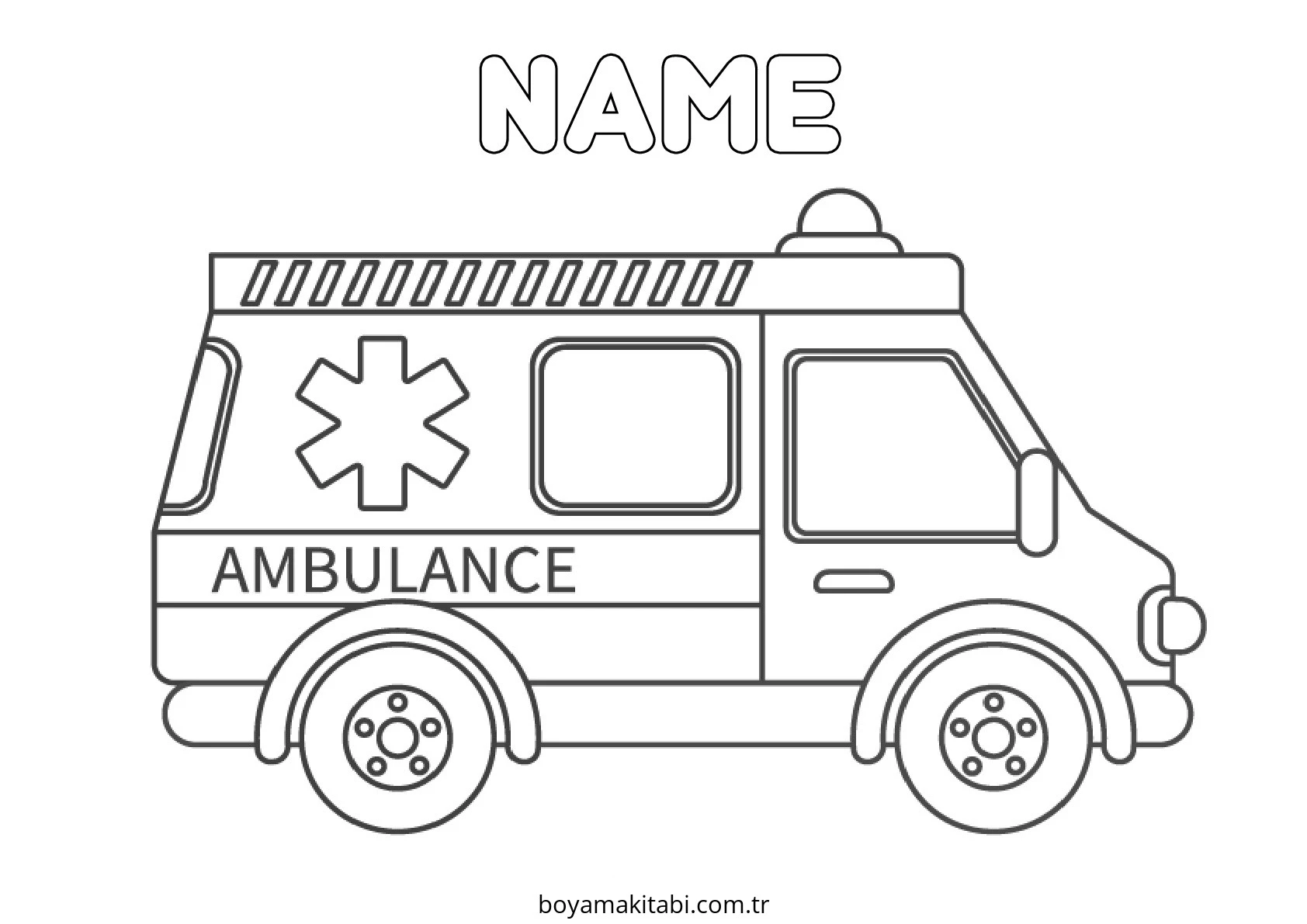 Ambulans boyama sayfası – evde etkinlik, ücretsiz yazdır