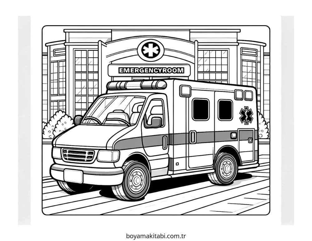 Ambulans boyama sayfası – boyama çalışması, yaratıcılığı geliştirir