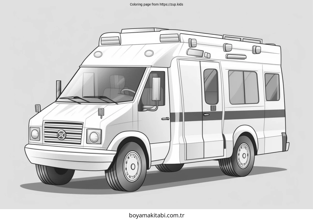 Ambulans boyama sayfası – renkli çizimler, okul öncesi