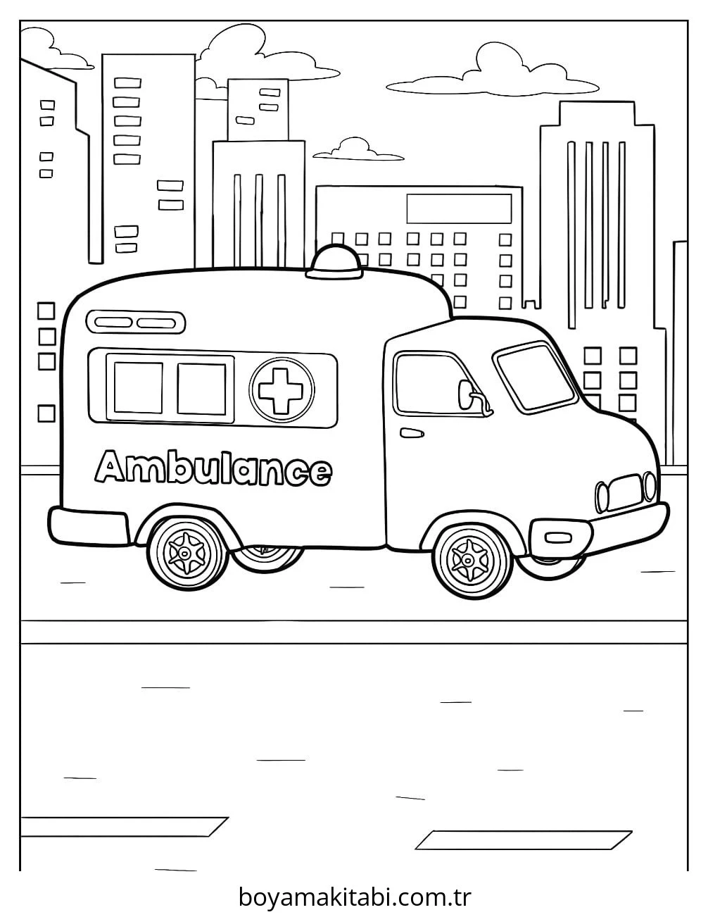 Ambulans boyama sayfası – keyifli zaman, renkli çizimler