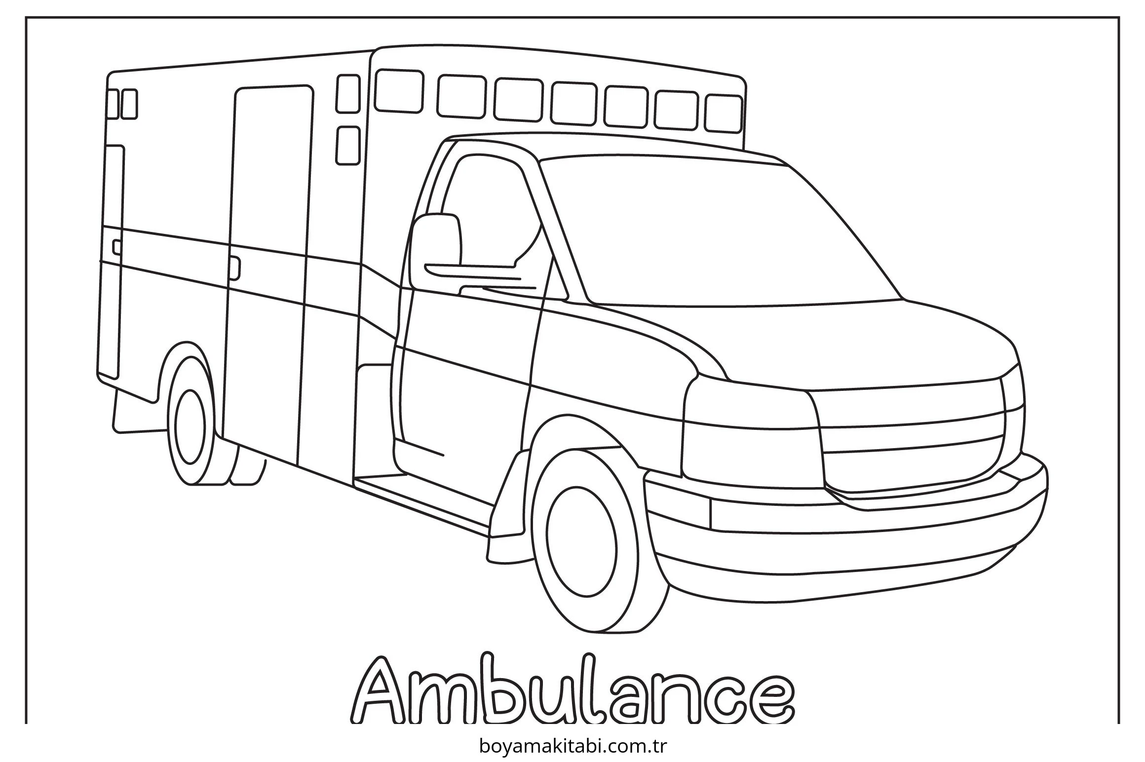 Ambulans boyama sayfası – çocuk aktivitesi, PDF indir