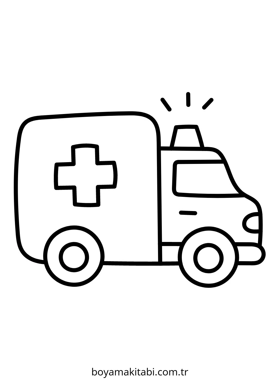 Ambulans boyama sayfası – basit çizim, kolay boyama