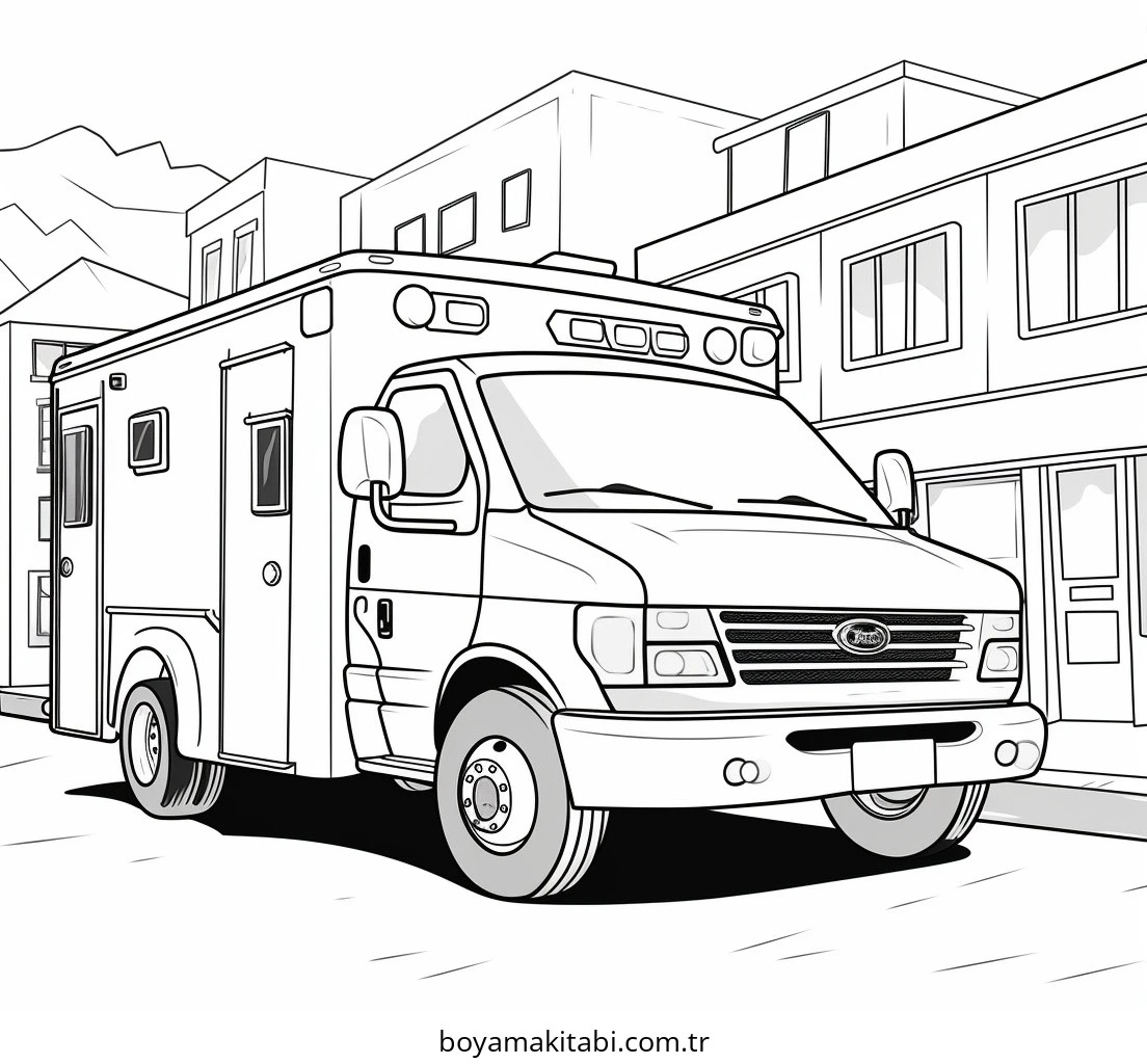 Ambulans boyama sayfası – yaratıcılık, eğlenceli etkinlik