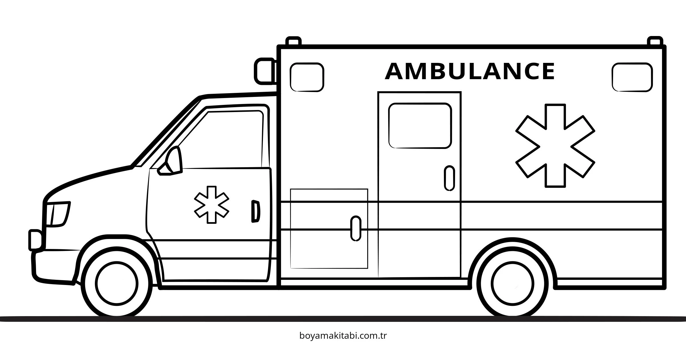 Ambulans boyama sayfası – renkli çizimler, okul öncesi