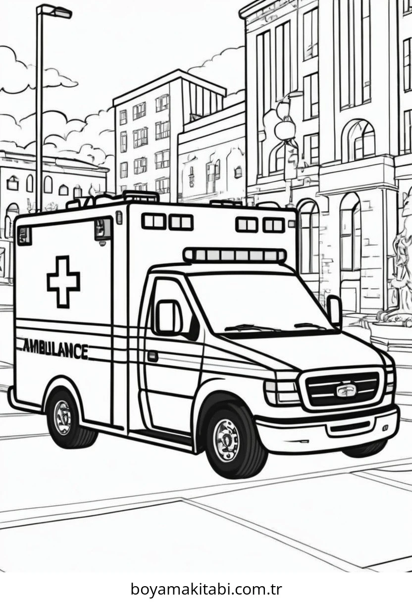 Ambulans boyama sayfası – ücretsiz yazdır, boyama etkinliği