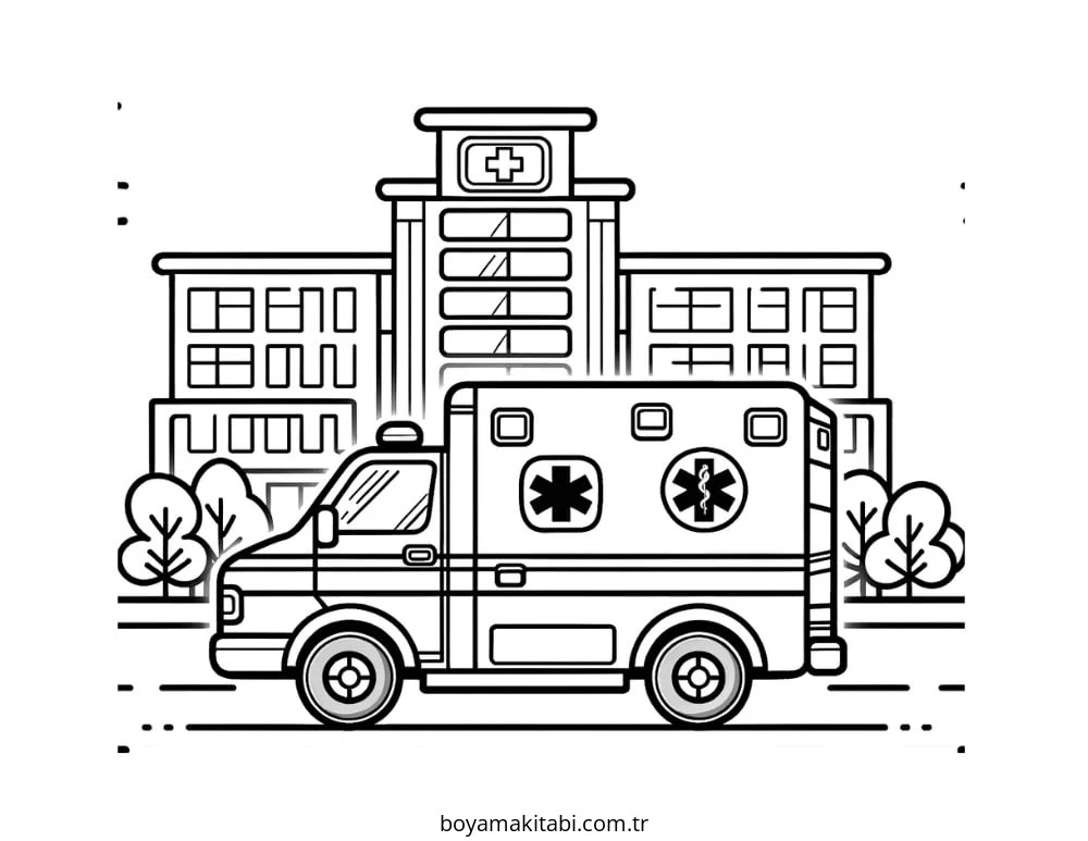 Ambulans boyama sayfası – okul öncesi, evde etkinlik