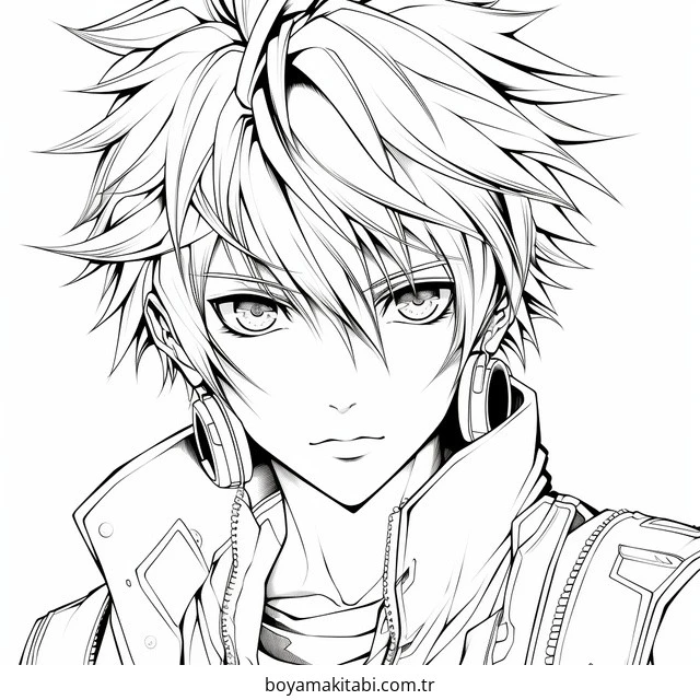Anime Boy boyama sayfası – eğlenceli etkinlik, el becerilerini geliştirir