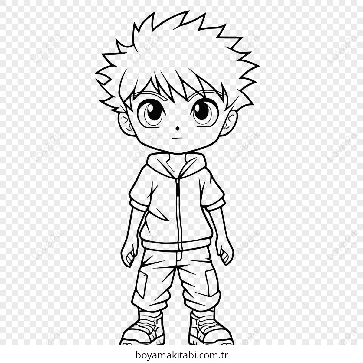 Anime Boy boyama sayfası – okul öncesi, evde etkinlik