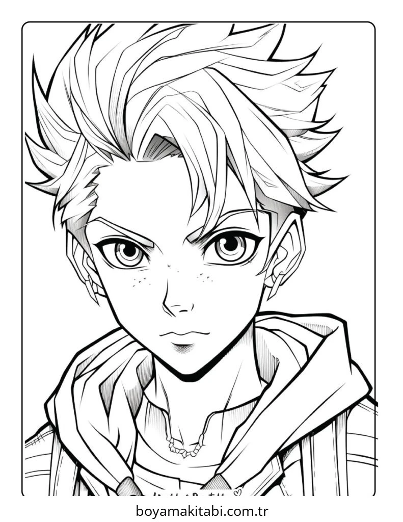Anime Boy boyama sayfası – çocuk aktivitesi, PDF indir