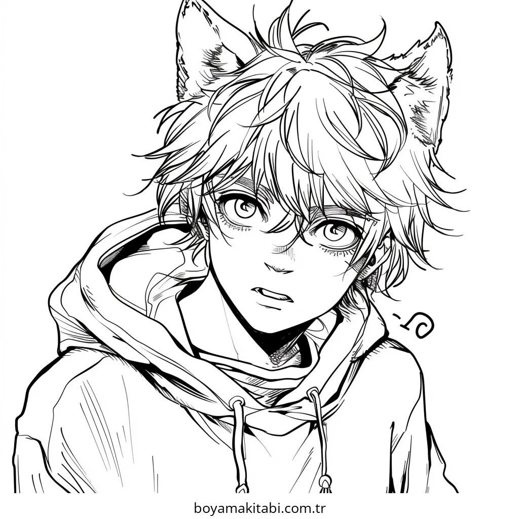 Anime Boy boyama sayfası – boyama çalışması, yaratıcılığı geliştirir