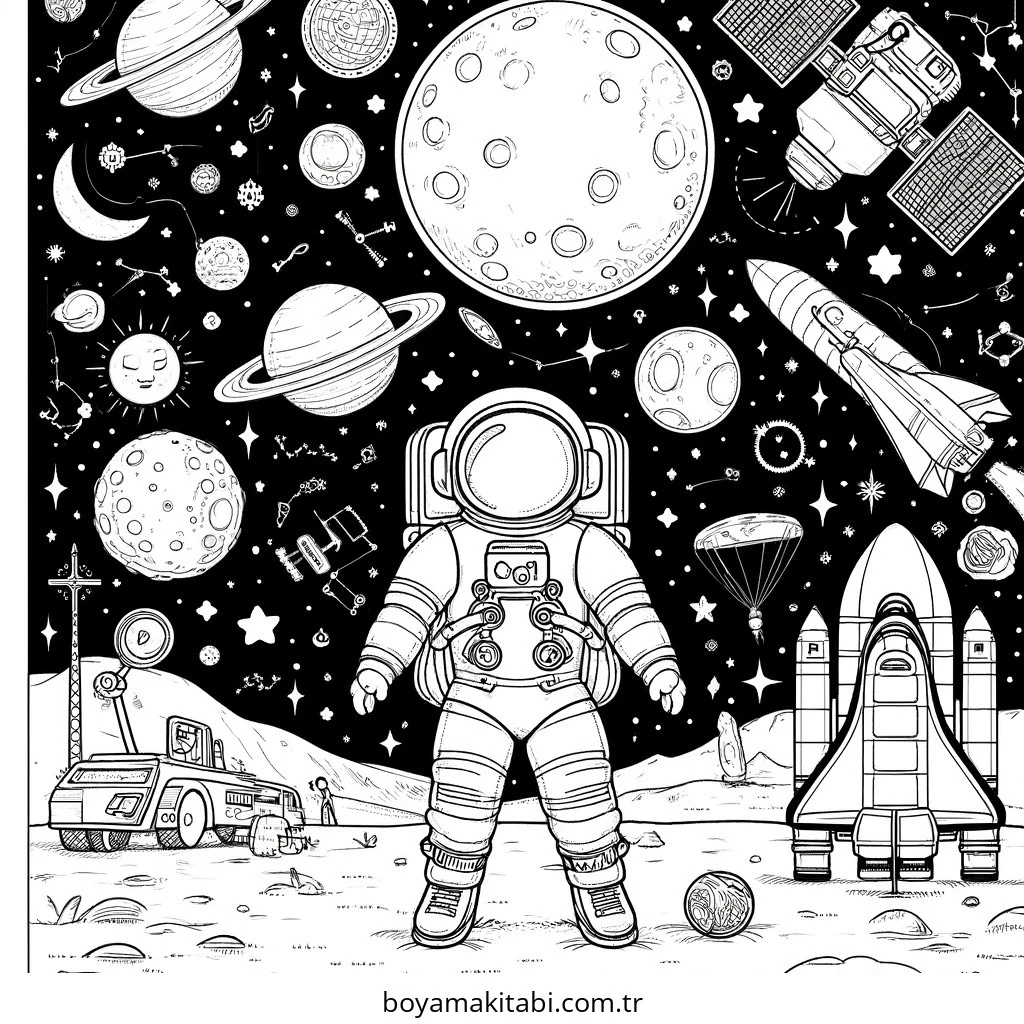 Astronot boyama sayfası – sanatsal çalışma, çocuklar için