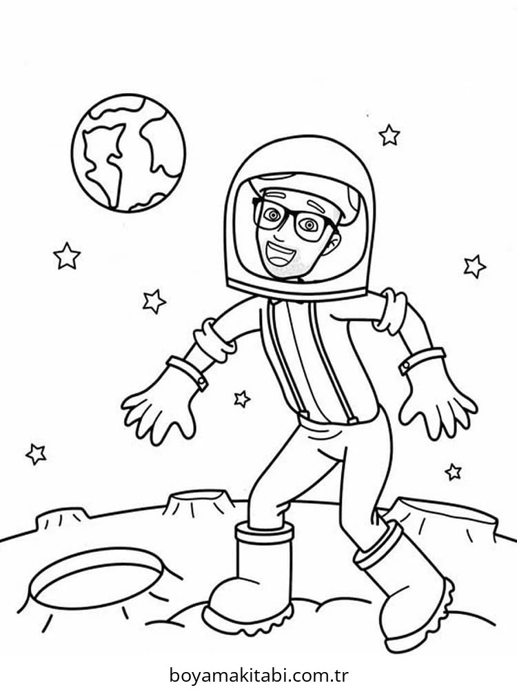 Astronot boyama sayfası – basit çizim, kolay boyama