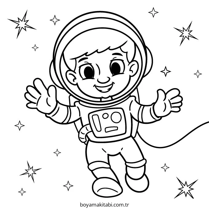 Astronot boyama sayfası – renkli çizimler, okul öncesi