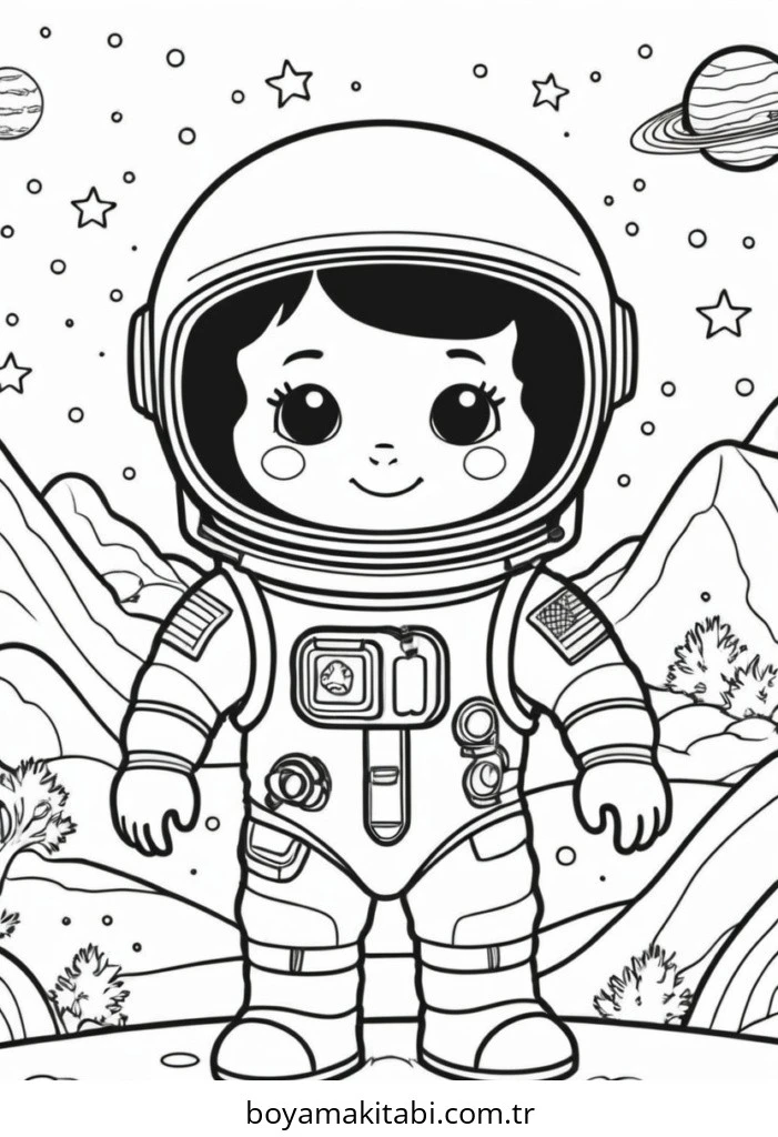 Astronot boyama sayfası – kolay boyama, eğitici aktivite