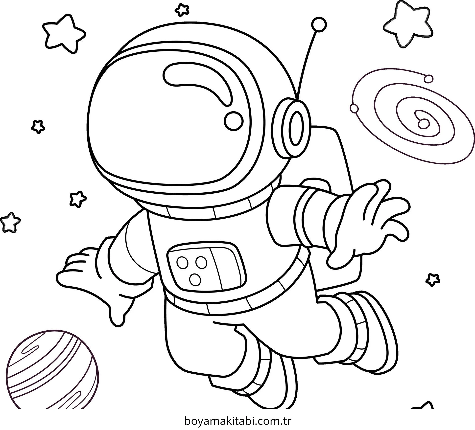Astronot boyama sayfası – basit çizim, kolay boyama