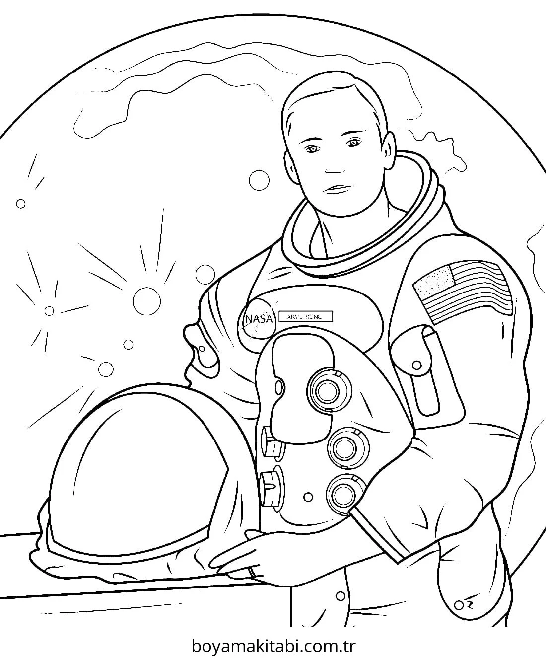 Astronot boyama sayfası – renkli çizimler, okul öncesi