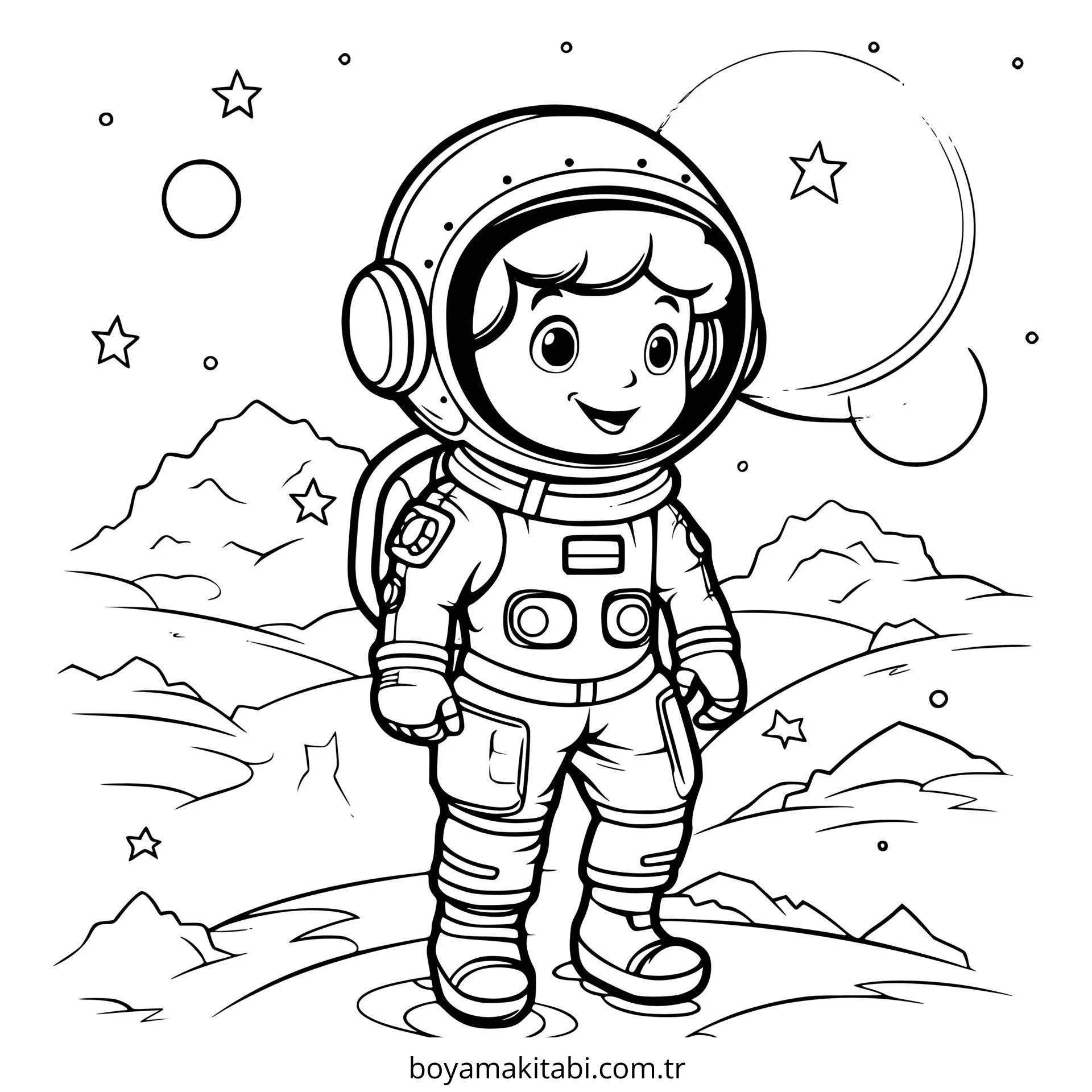 Astronot boyama sayfası – eğlenceli etkinlik, el becerilerini geliştirir