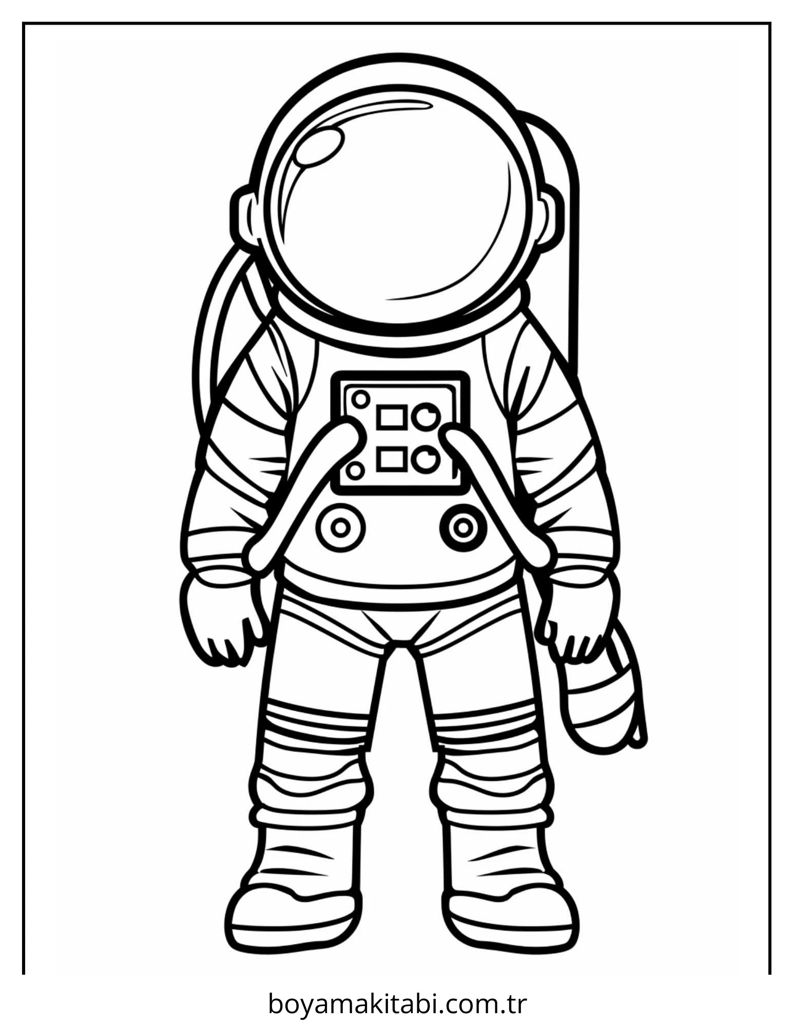 Astronot boyama sayfası – çizgi film temalı, basit çizim