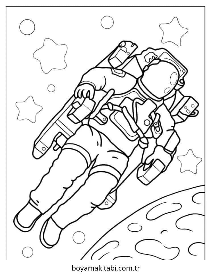 Astronot boyama sayfası – keyifli zaman, renkli çizimler