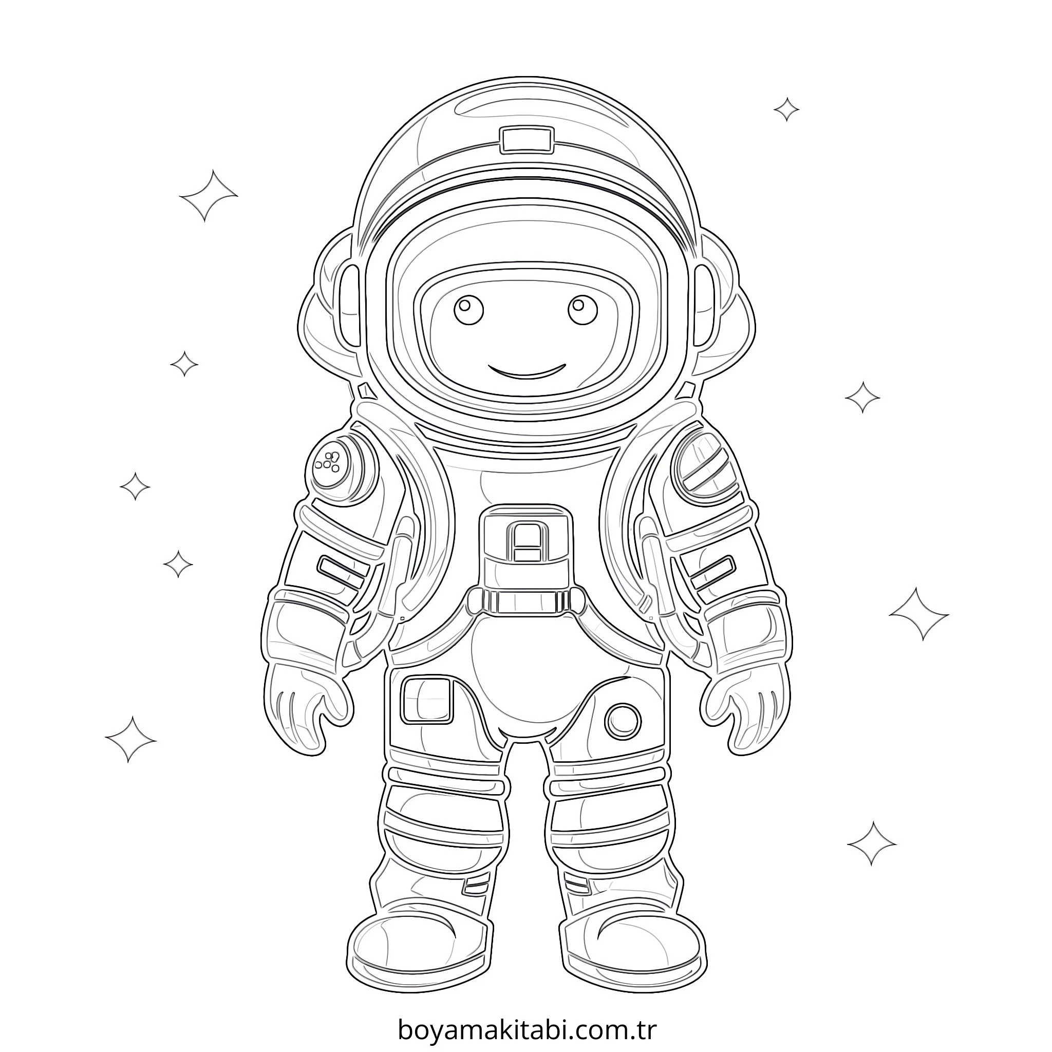 Astronot boyama sayfası – basit çizim, kolay boyama