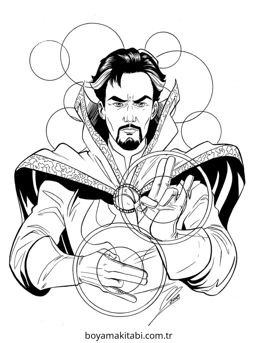 Dr. Strange boyama sayfası – basit çizim, kolay boyama