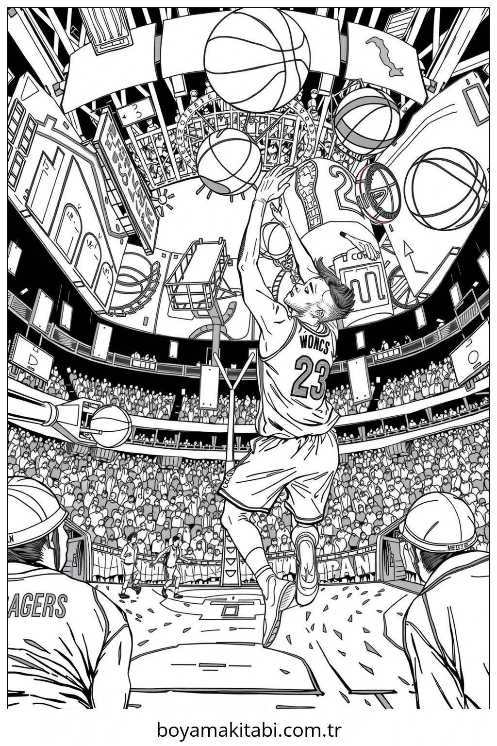 Basketbol boyama sayfası – çizgi film temalı, basit çizim