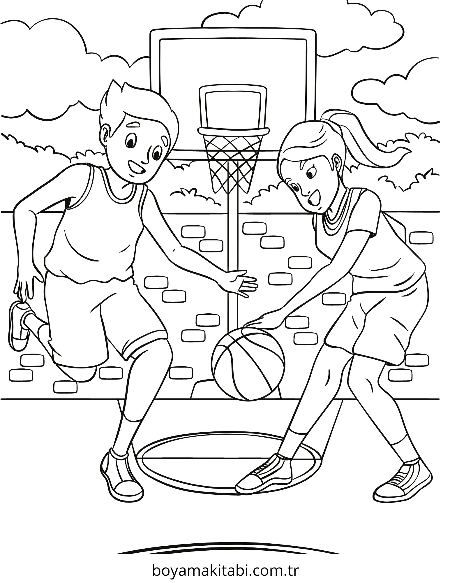 Basketbol boyama sayfası – kolay boyama, eğitici aktivite