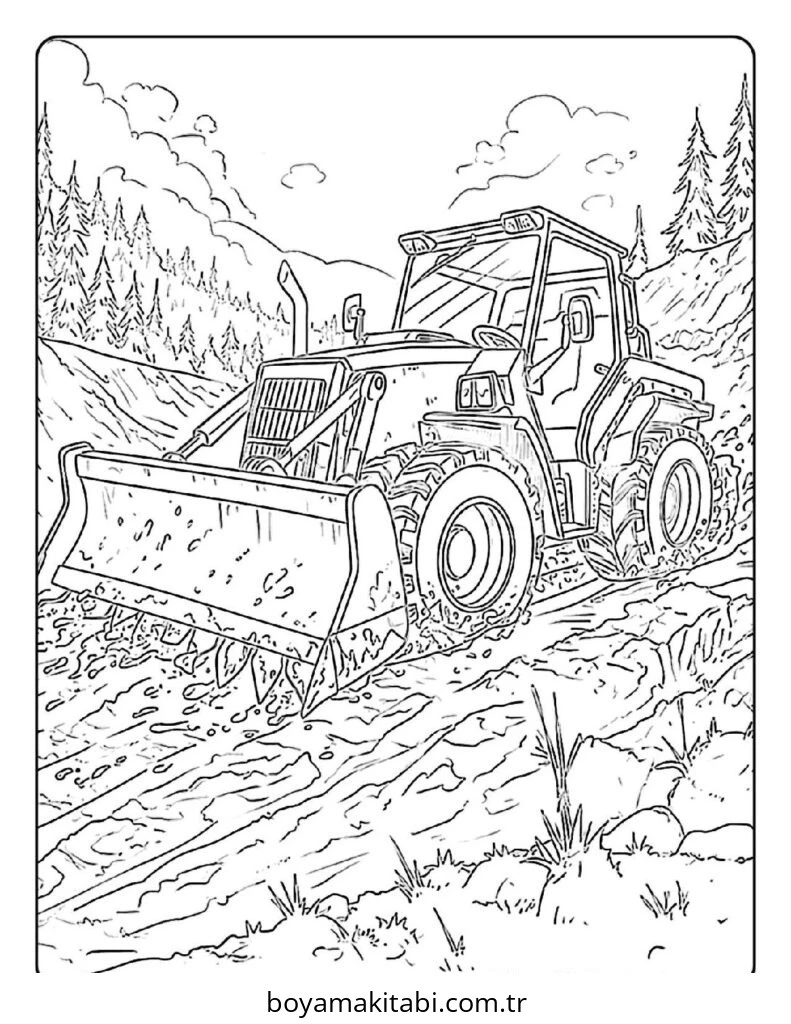 Buldozer boyama sayfası #32 – dikkat ve odaklanma geliştirir, A4 baskıya uygun