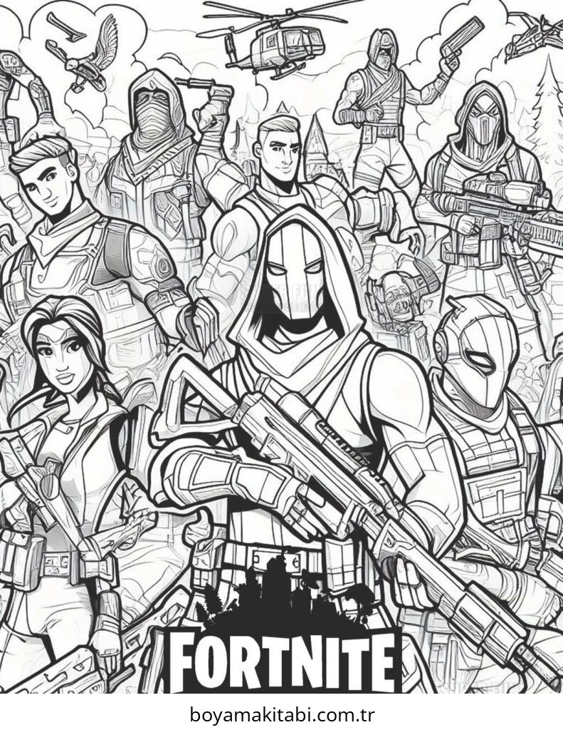 Fortnite boyama sayfası – renkli çizimler, okul öncesi
