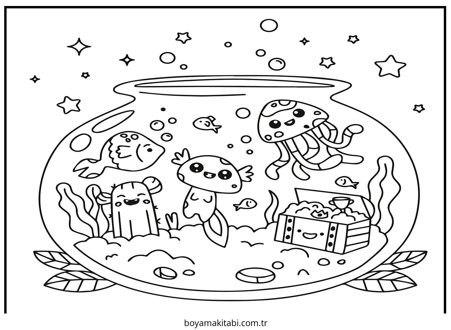 Kawaii boyama sayfası – evde etkinlik, ücretsiz yazdır