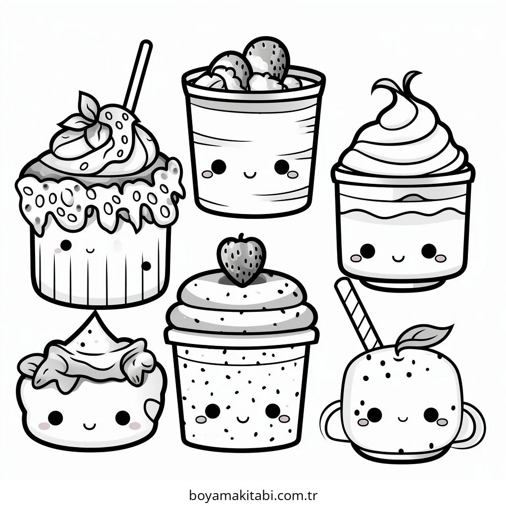 Kawaii boyama sayfası – çocuk aktivitesi, PDF indir