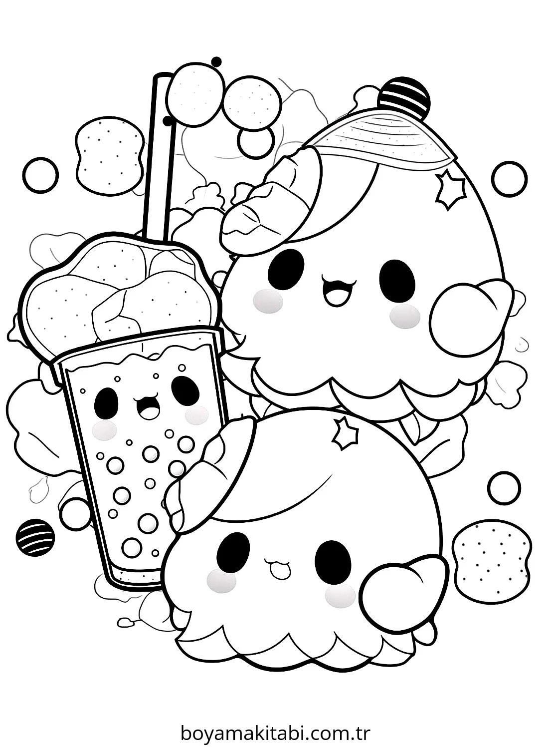Kawaii boyama sayfası – okul öncesi, evde etkinlik