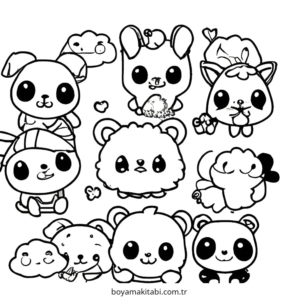 Kawaii boyama sayfası – sanatsal çalışma, çocuklar için