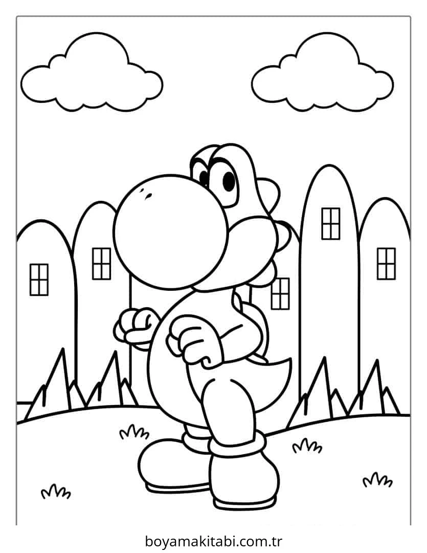 Yoshi boyama sayfası – çizgi film temalı, basit çizim