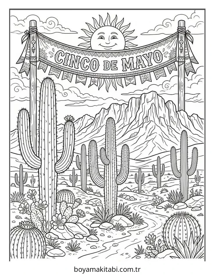 Cinco de Mayo boyama sayfası – keyifli zaman, renkli çizimler