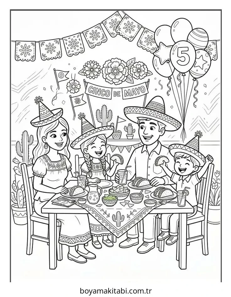 Cinco de Mayo boyama sayfası – basit çizim, kolay boyama
