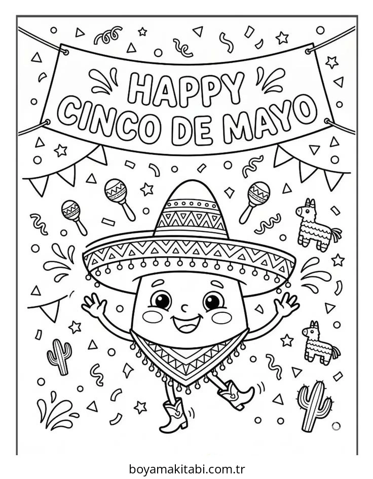 Cinco de Mayo boyama sayfası – çizgi film temalı, basit çizim