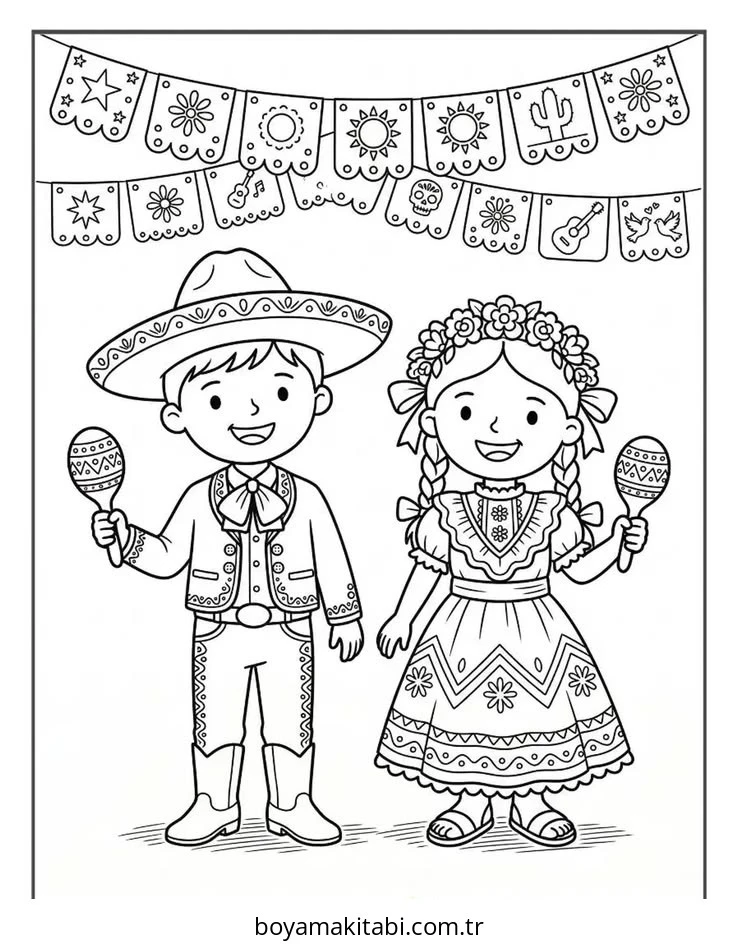 Cinco de Mayo boyama sayfası – eğitici aktivite, yaratıcılık