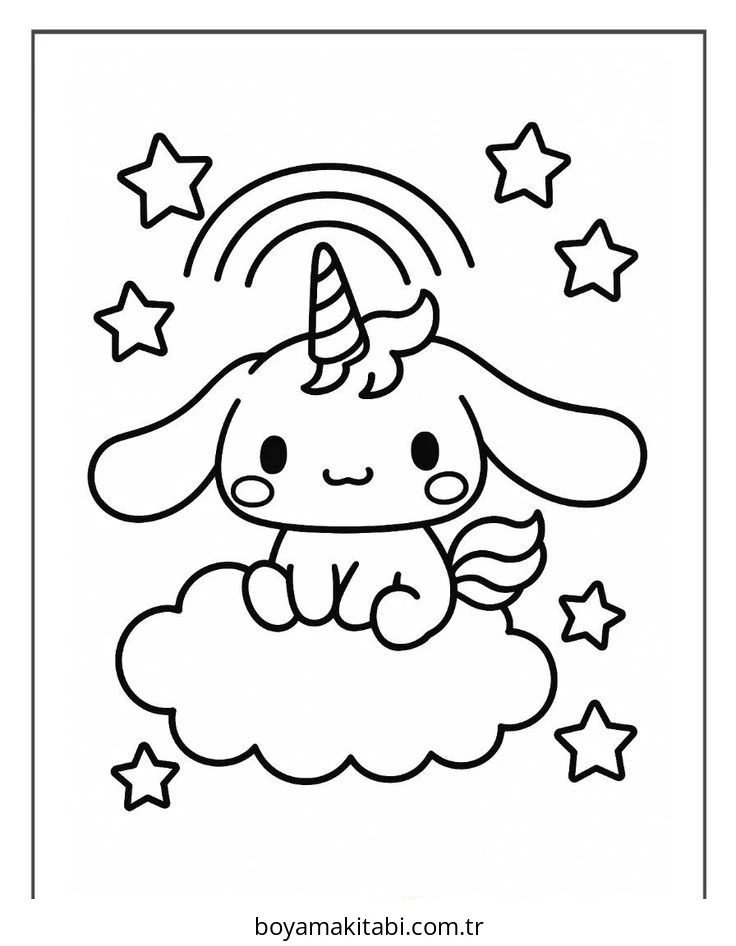 Cinnamoroll boyama sayfası – çocuk aktivitesi, PDF indir