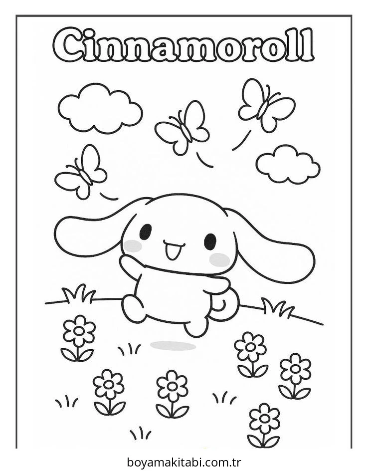 Cinnamoroll boyama sayfası – çizgi film temalı, basit çizim