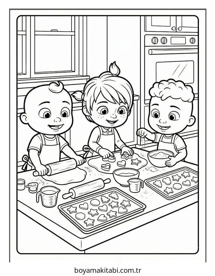 CoComelon boyama sayfası – çizgi film temalı, basit çizim