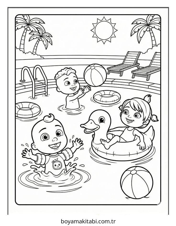 CoComelon boyama sayfası – keyifli zaman, renkli çizimler