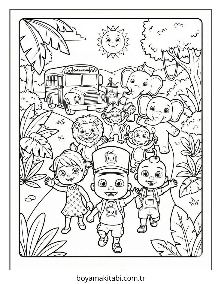 CoComelon boyama sayfası – çocuk aktivitesi, PDF indir
