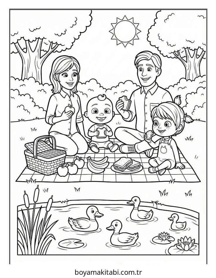 CoComelon boyama sayfası – PDF indir, sevimli karakter