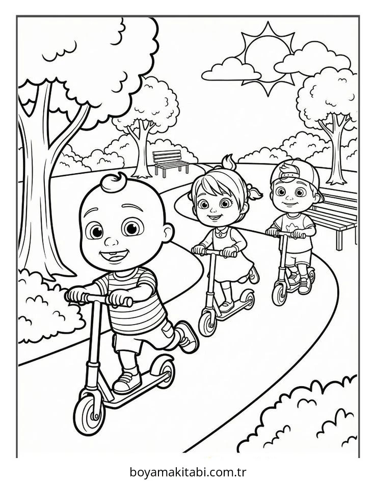 CoComelon boyama sayfası – eğlenceli etkinlik, el becerilerini geliştirir